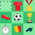 Soccer set, Football equipment collection vector illustration