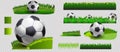 Soccer set. Vector banner of soccer ball on green grass, and soccer ball isolated on white background. soccer ball on Royalty Free Stock Photo