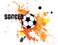 Soccer with splatter color on white background