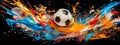 soccer sport, football ball, black art watercolors colorful banner