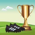 Soccer sport shoes with trophy cup award