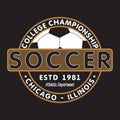 Soccer sports apparel with football ball. Chicago, Illinois college championship. Typography emblem for t-shirt. Vector. Royalty Free Stock Photo