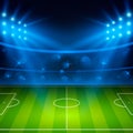 Soccer stadium. Football arena field with bright stadium lights. Vector illustration