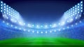 Soccer Stadium With Glowing Lamps In Night Vector