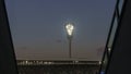 Soccer stadium lights reflector on the dusk sky background. Stadium projector lights to illumnate evening or night sport games,