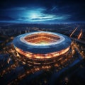 Soccer stadium at night, depicted in a top view 3D rendering Royalty Free Stock Photo
