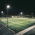 soccer stadium at night empty with lights on Royalty Free Stock Photo