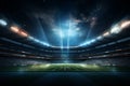 Soccer stadium at night with lights and flares. 3D rendering Royalty Free Stock Photo