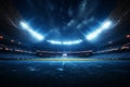 Soccer stadium at night with lights and flares. 3D rendering Royalty Free Stock Photo