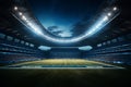 Soccer stadium at night with lights and flares. 3D rendering Royalty Free Stock Photo