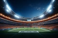 Soccer stadium at night with lights and flares. 3D rendering Royalty Free Stock Photo