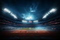 Soccer stadium at night with lights and flares. 3D rendering Royalty Free Stock Photo