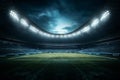 Soccer stadium at night with lights and flares. 3D rendering Royalty Free Stock Photo