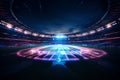 Soccer stadium at night with lights and flares. 3D rendering Royalty Free Stock Photo