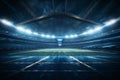 Soccer stadium at night with lights and flares. 3D rendering Royalty Free Stock Photo