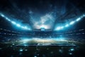 Soccer stadium at night with lights and flares. 3D rendering Royalty Free Stock Photo