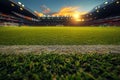 Soccer stadium with vibrant artificial turf, ready for play