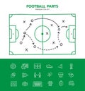 Soccer strategy field, football game tactic drawing on chalkboard