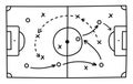 Soccer strategy field, football game tactic drawing on chalkboard. Hand drawn soccer game scheme, learning diagram with