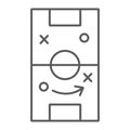 Soccer strategy thin line icon, game and field, football tactic sign, vector graphics, a linear pattern on a white