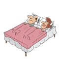 Old couple sleeping in matrimonial bed