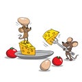 Mice eating cheese eggs and tomatoes