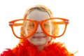 Soccer supporter with big orange glasses