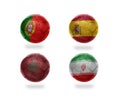 Soccer team group B. football balls with national flags of portugal, spain, morocco, iran