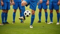 Soccer team practicing ball control on green turf Royalty Free Stock Photo
