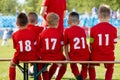 Soccer Tournament Match for Children. Boys Football Team. Young Boys Playing European Football Game. Children Football Academy