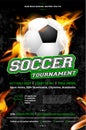 Soccer tournament poster template with ball on fire Royalty Free Stock Photo