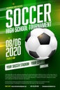 Soccer tournament poster template with ball and grass