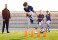 Soccer Training Unit. Boys Improving Soccer Drills and Skills