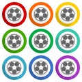 Soccer vector icons, set of colorful flat design buttons for webdesign and mobile applications Royalty Free Stock Photo