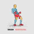 Soccer winner gesture silhouette of a football player. Vector outline of soccer player with scribble doodles style.