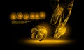 Soccer yellow neon banner. Polygonal Football Kickoff illustration.