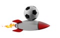 Soccerball goes fast attached to a rocket