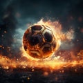 Soccers fire, A powerful kick propels the ball in a stadium Royalty Free Stock Photo