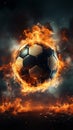 Soccers fire, A powerful kick propels the ball in a stadium Royalty Free Stock Photo