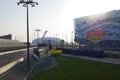 Sochi Autodrom, Iceberg Skating Palace, Olympic flame at sunset. Russia