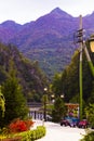 Sochi, colourful autumn on Aibga ridge. View from Gazprom center. Krasnaya polyana