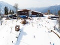 Sochi, Krasnaya Polyana, Russia - February 24, 2016: Gazprom mountain tourist center and ski resort