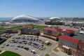 Top view of the administrative buildings, car parking and the Sochi Olympic Park on the seashore Royalty Free Stock Photo