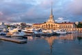 Sochi Marine Station and the yacht pier at sunset Royalty Free Stock Photo