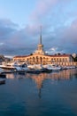 Sochi Marine Station and the yacht pier at sunset Royalty Free Stock Photo