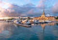 Sochi Marine Station and the yacht pier at sunset Royalty Free Stock Photo