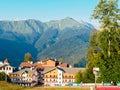 Mountain Olympic village in Krasnaya Polyana. View of the Caucasus Mountains in summer