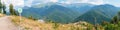 View of the Caucasus Mountains in summer - panorama. Peak Bzerpi, Pseashkha, Peak Kozhevnikov