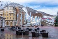 Sochi, Russia - February 19, 2014: Modern hotels of Gorky Gorod mountain ski resort face beautiful winter mountain sceneries