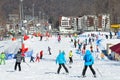 Sochi, Russia, February, 29, 2016, People skiing on ski resort Rosa Khutor